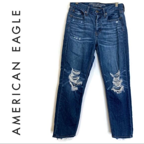 American Eagle Vintage Hi Rise Distressed Button Fly Jeans Size 4 Short or W27 - Picture 1 of 9